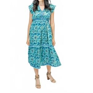 NEW CLARA THE LABEL kira midi dress in blue bonnet